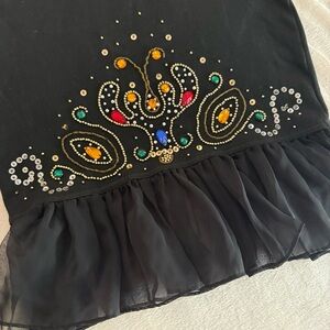 Vintage Contemporary Casuals Embellished Black Skirt with Ruffle Hem
